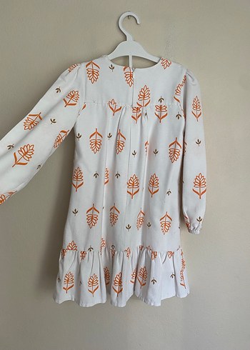 Beyaz Baskılı Pamuklu Kız Elbise - Görsel 3