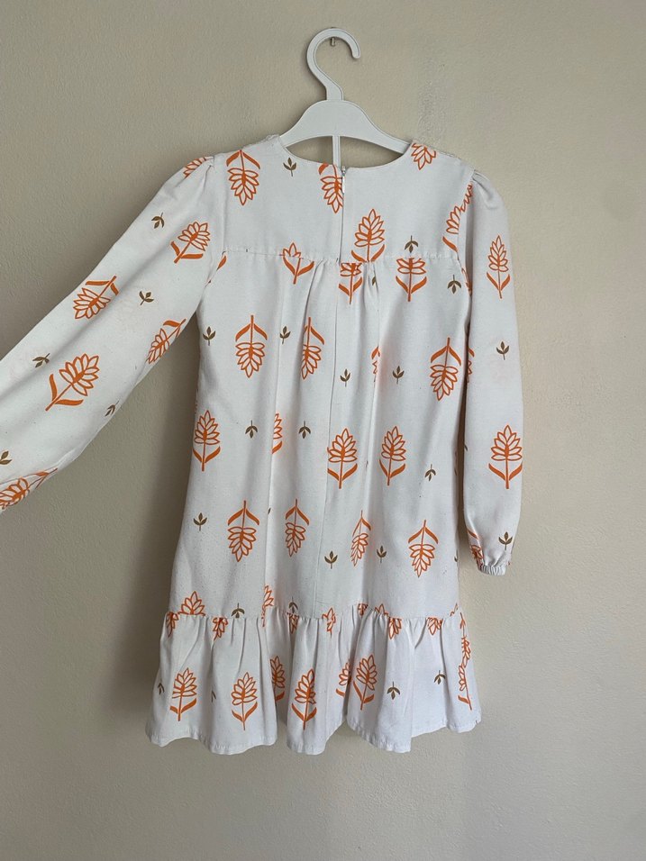 Beyaz Baskılı Pamuklu Kız Elbise - Görsel 3