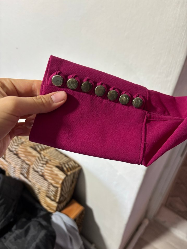 Pembe Saten Düğmeli Uzun Abiye Elbise - Görsel 2