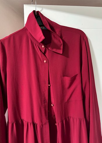 Bordo Uzun Kollu Salaş Kadın pardesü - Görsel 2