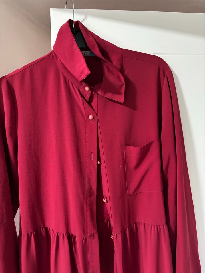 Bordo Uzun Kollu Salaş Kadın pardesü - Görsel 2