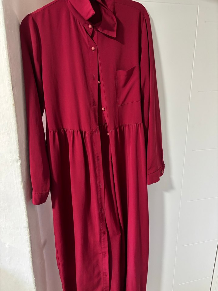 Bordo Uzun Kollu Salaş Kadın pardesü - Görsel 3