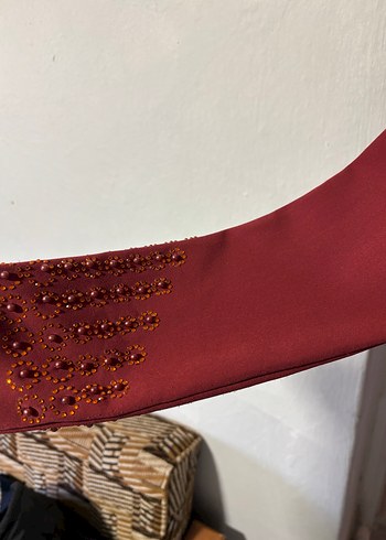 Bordo Uzun Kollu Nakışlı Uzun Elbise - Görsel 2