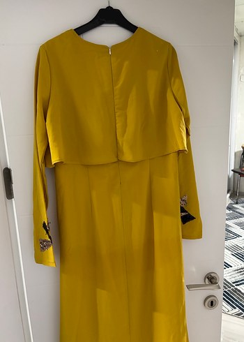 Sarı Uzun Kollu Nakışlı Kadın Elbise - Görsel 5