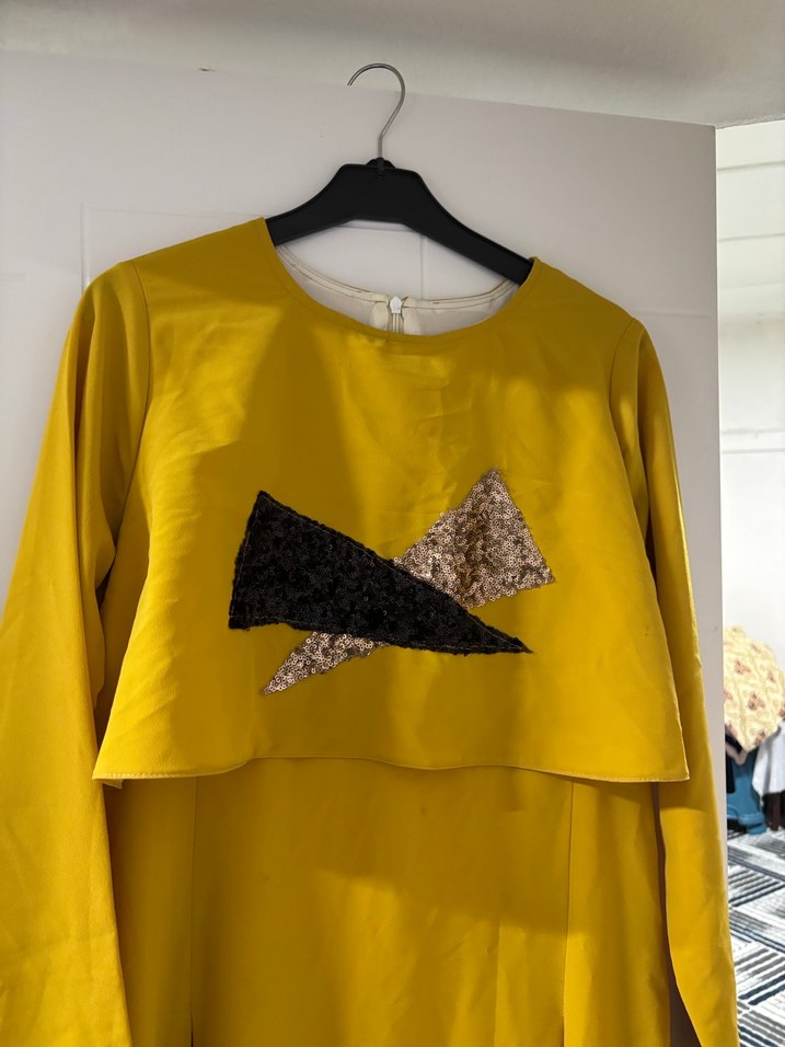 Sarı Uzun Kollu Nakışlı Kadın Elbise - Görsel 3