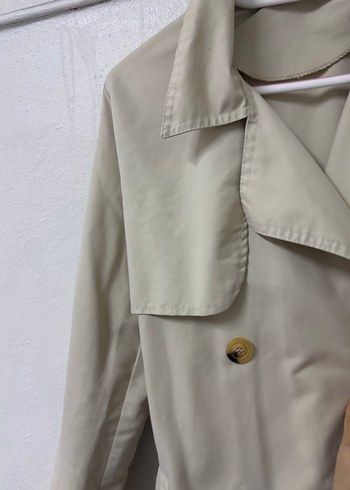 Bej Uzun Kesim Düğmeli Kadın Trençkot - Görsel 3