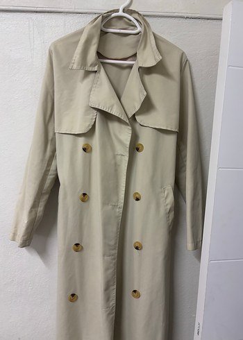 Bej Uzun Kesim Düğmeli Kadın Trençkot - Görsel 2