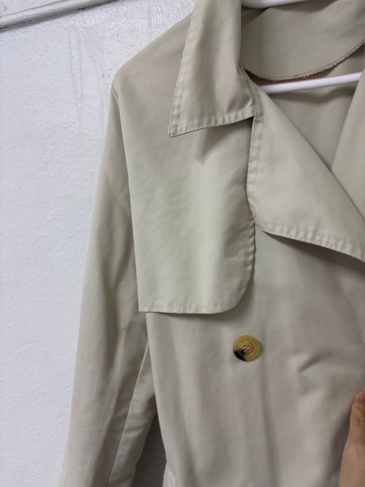 Bej Uzun Kesim Düğmeli Kadın Trençkot - Görsel 3