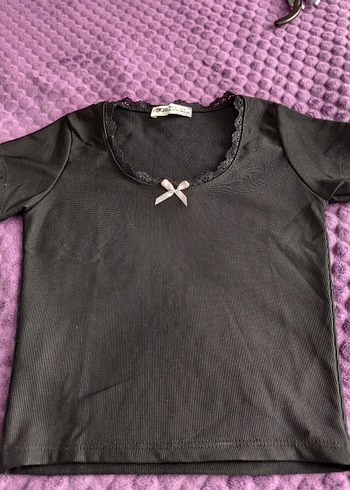 Kız Siyah Kısa Kollu Crop - Görsel 3