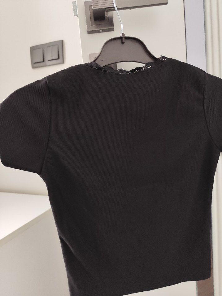 Kız Siyah Kısa Kollu Crop - Görsel 2