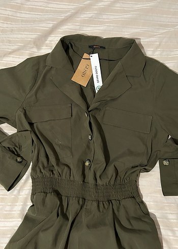 Düğmeli Uzun Kollu Kadın Tulum - Görsel 2