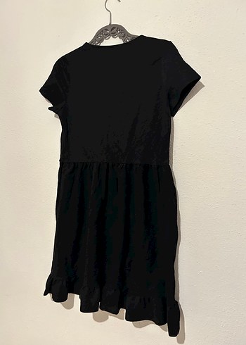 Siyah Keten Midi Elbise, Kısa Kollu, Salaş Kesim - Görsel 3