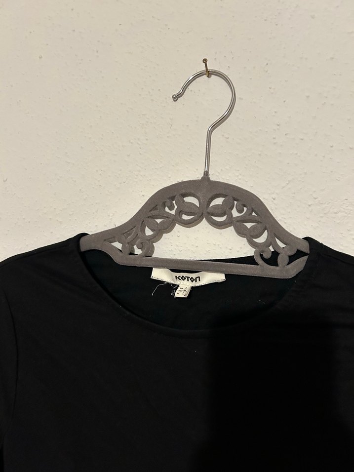 Siyah Keten Midi Elbise, Kısa Kollu, Salaş Kesim - Görsel 2