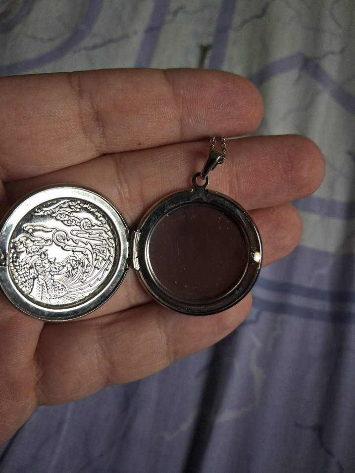 Gri Zincir Detaylı Vintage Midi Kolye fotoğraf koyulan kapaklı - Görsel 5