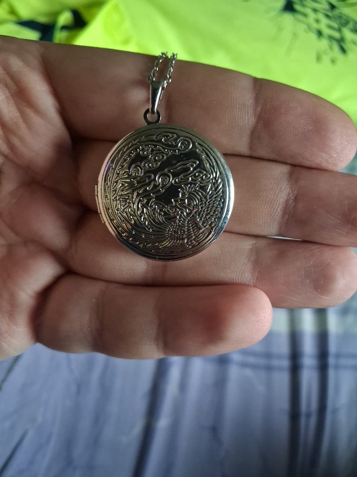 Gri Zincir Detaylı Vintage Midi Kolye fotoğraf koyulan kapaklı - Görsel 3