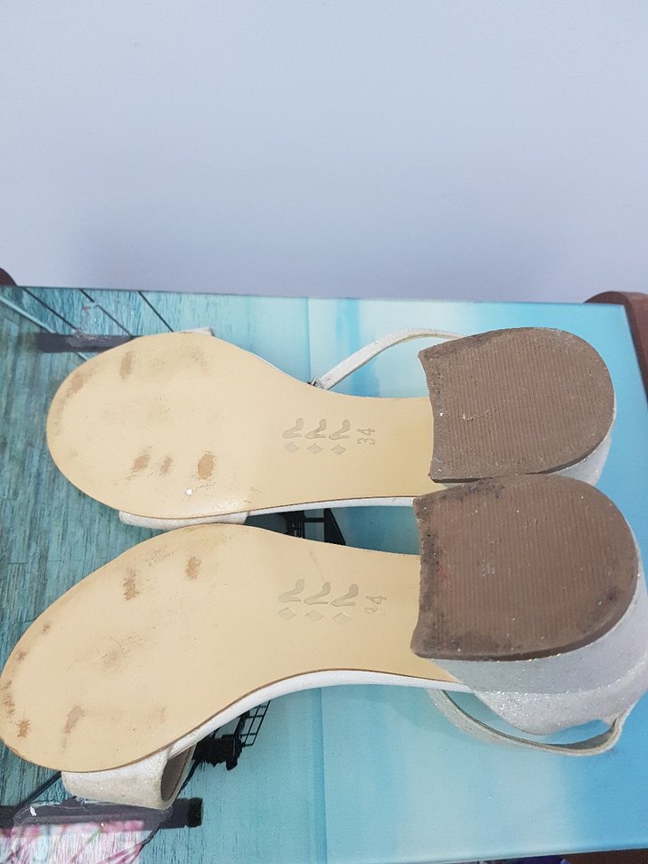 Bej-Beyaz Tokalı Kız Çocuk Topuklu Abiye Ayakkabı - Görsel 5