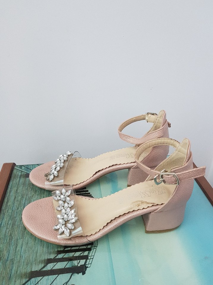 Pembe Blok Topuklu Taşlı Kız Çocuk Abiye Ayakkabı - Görsel 2