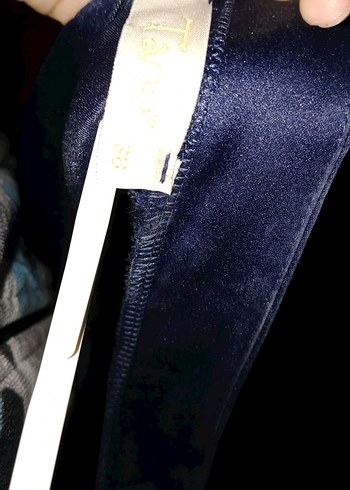 Uzun Kollu Lacivert Drapeli Abiye Elbise - Görsel 5