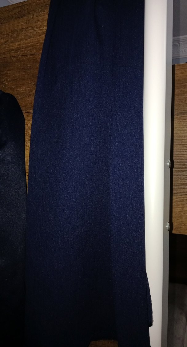 Uzun Kollu Lacivert Drapeli Abiye Elbise - Görsel 4