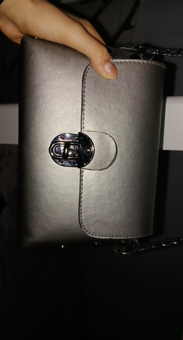 Gri Zincir Detaylı Deri Kadın Çanta - Görsel 2