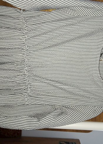 Gri Çizgili Uzun Keten Elbise - Görsel 3