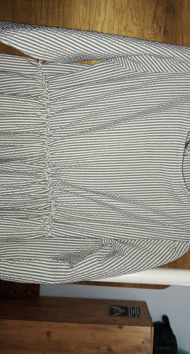 Gri Çizgili Uzun Keten Elbise - Görsel 3