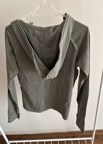 Haki V Yaka Baskılı Kadın Sweatshirt - Görsel 5