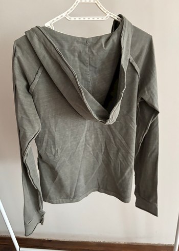 Haki V Yaka Baskılı Kadın Sweatshirt - Görsel 4