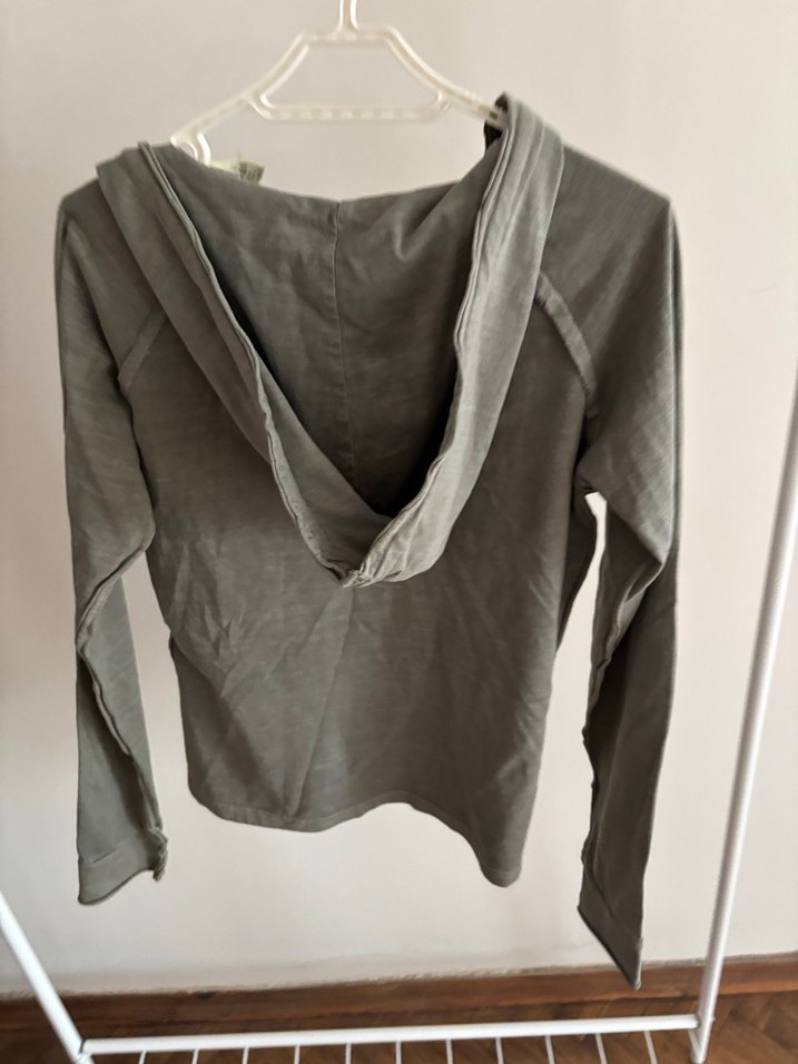 Haki V Yaka Baskılı Kadın Sweatshirt - Görsel 5