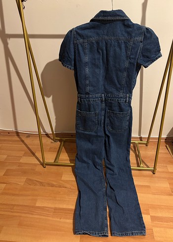 Kadın Lacivert Kısa Kollu Denim Tulum - Görsel 9