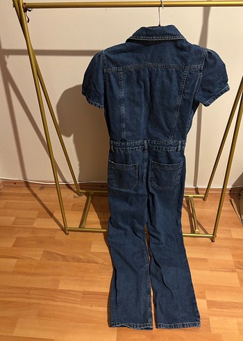 Kadın Lacivert Kısa Kollu Denim Tulum - Görsel 8