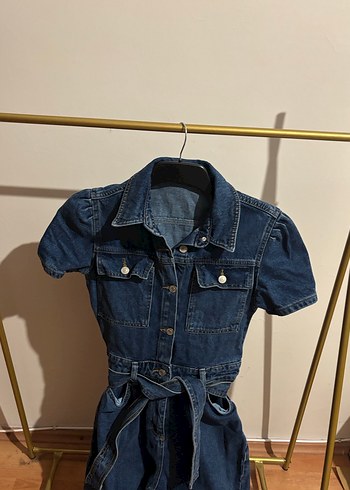 Kadın Lacivert Kısa Kollu Denim Tulum - Görsel 7