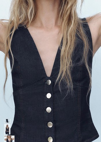 Kadın Lacivert Kısa Kot Yelek - Görsel 2