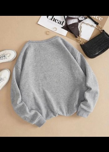 Gri Kadın Sweatshirt Uzun Kollu Basic - Görsel 5