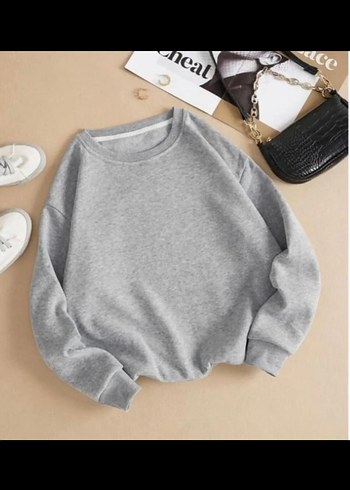 Gri Kadın Sweatshirt Uzun Kollu Basic - Görsel 4