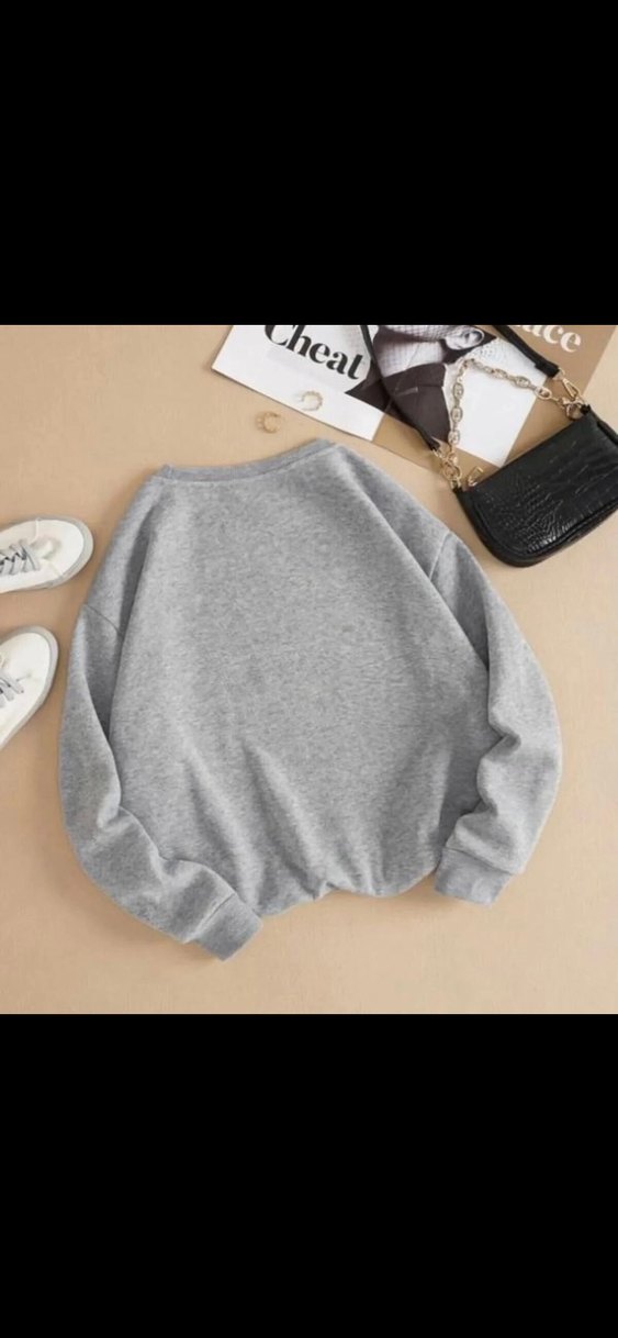 Gri Kadın Sweatshirt Uzun Kollu Basic - Görsel 5
