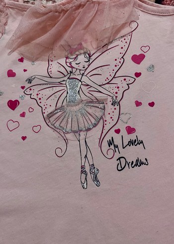 Kız Çocuk Pembe Dantel Detaylı Tulumlu Tişört - Görsel 2