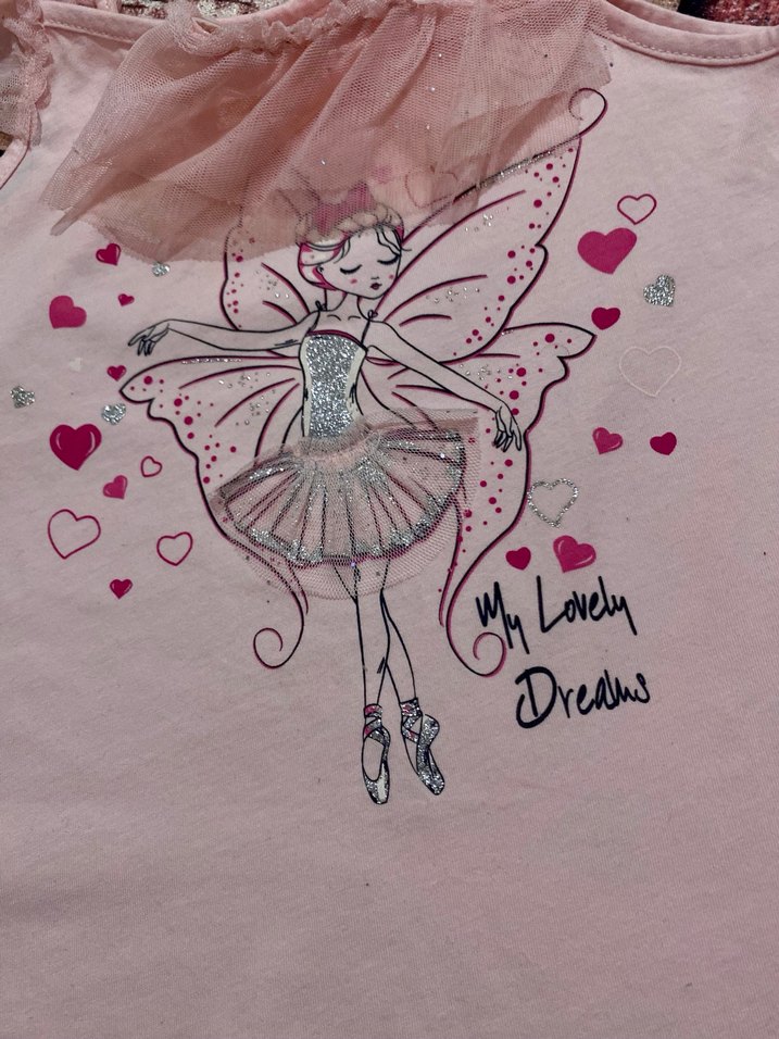 Kız Çocuk Pembe Dantel Detaylı Tulumlu Tişört - Görsel 2