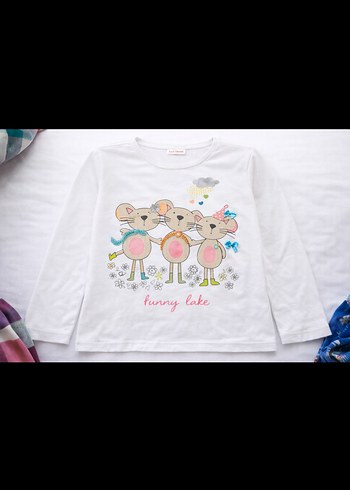 Kız Çocuk Renkli Baskılı Uzun Kollu Tişört - Görsel 2