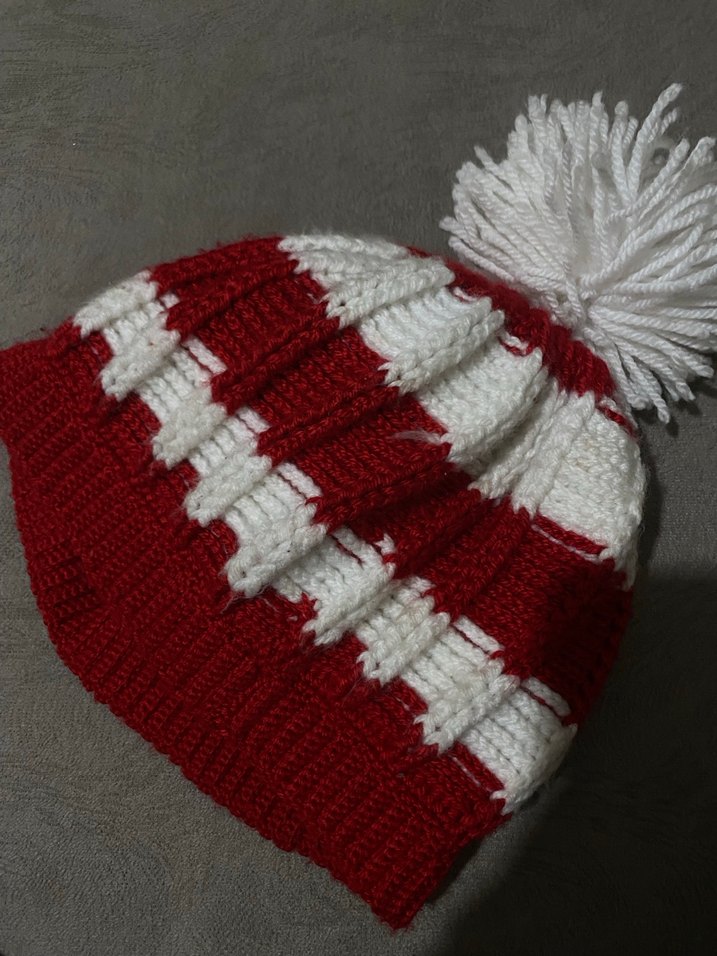 Kırmızı Beyaz Örgü  Bere - Görsel 3