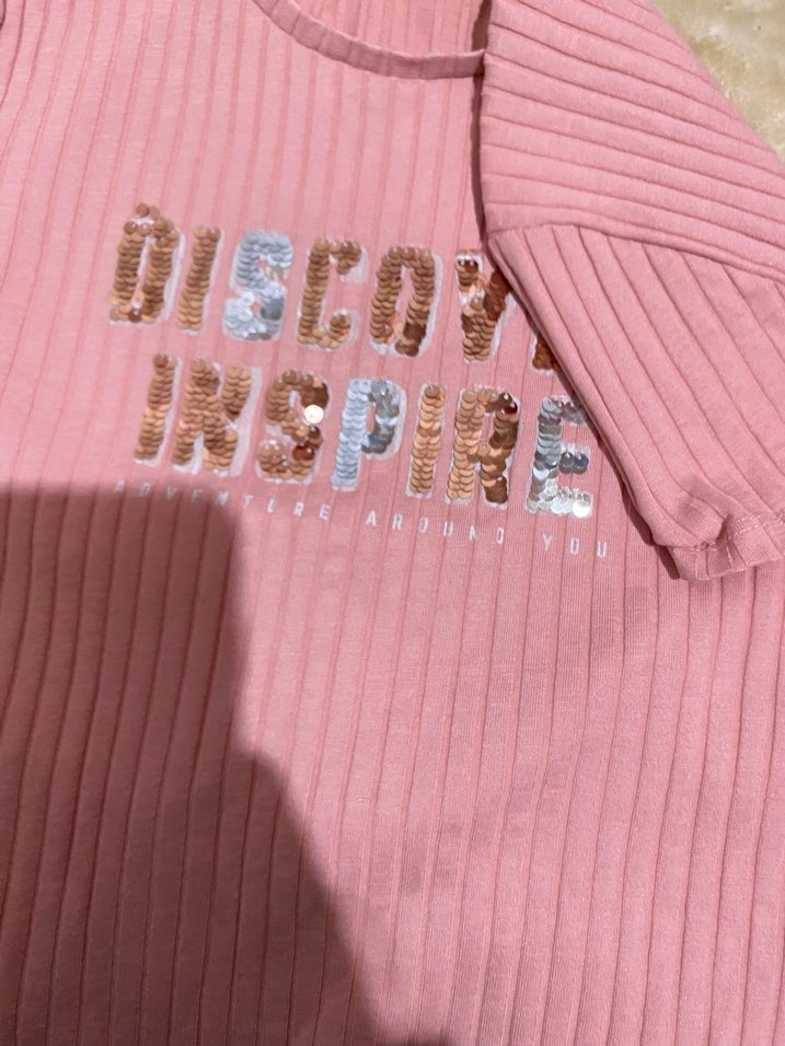 Kız Çocuk Pembe Baskılı Kısa Kollu Tişört - Görsel 3