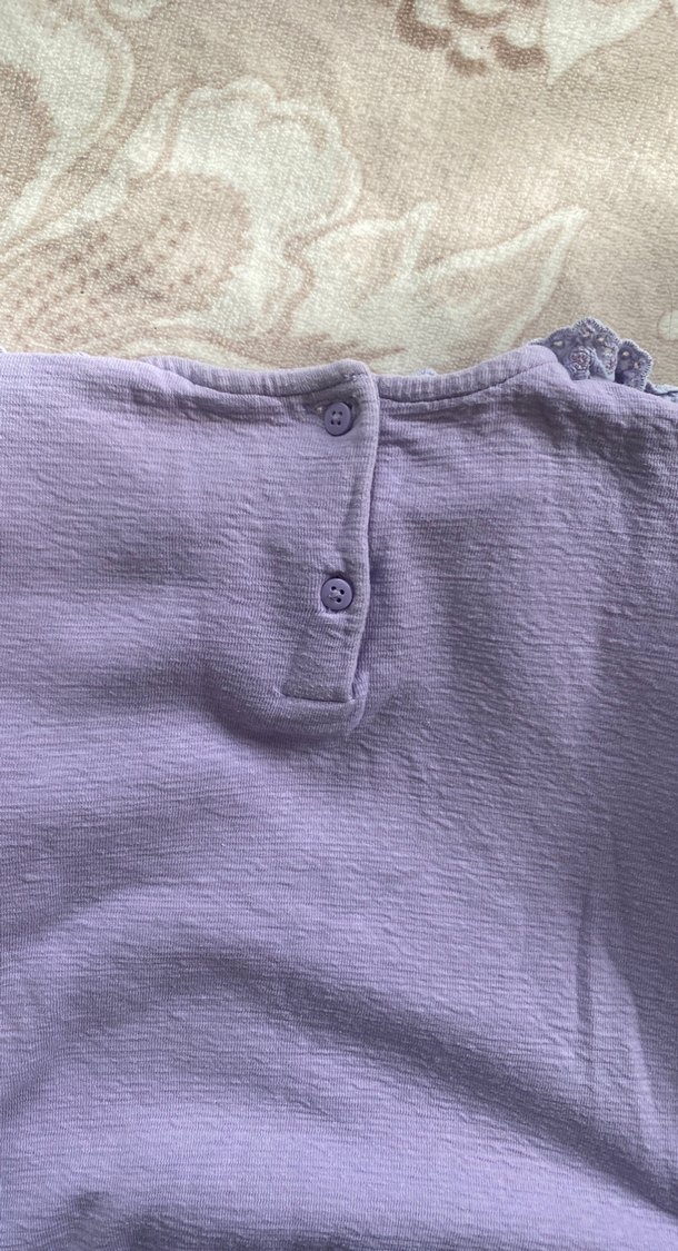 Lila Fırfırlı Kız Çocuk Keten Bluz - Görsel 3