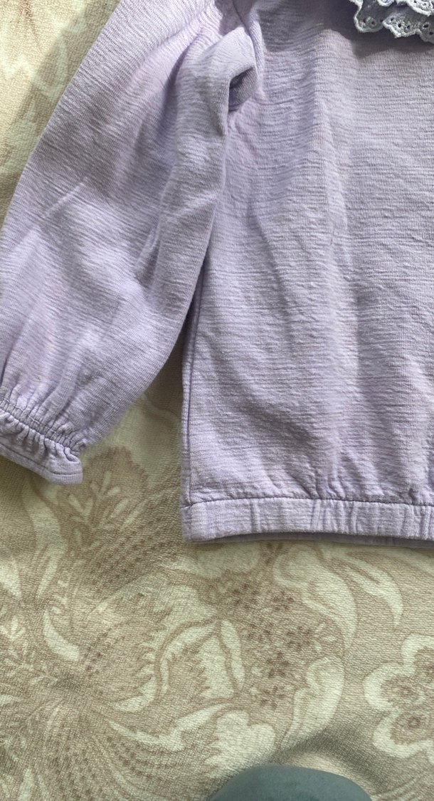 Lila Fırfırlı Kız Çocuk Keten Bluz - Görsel 2