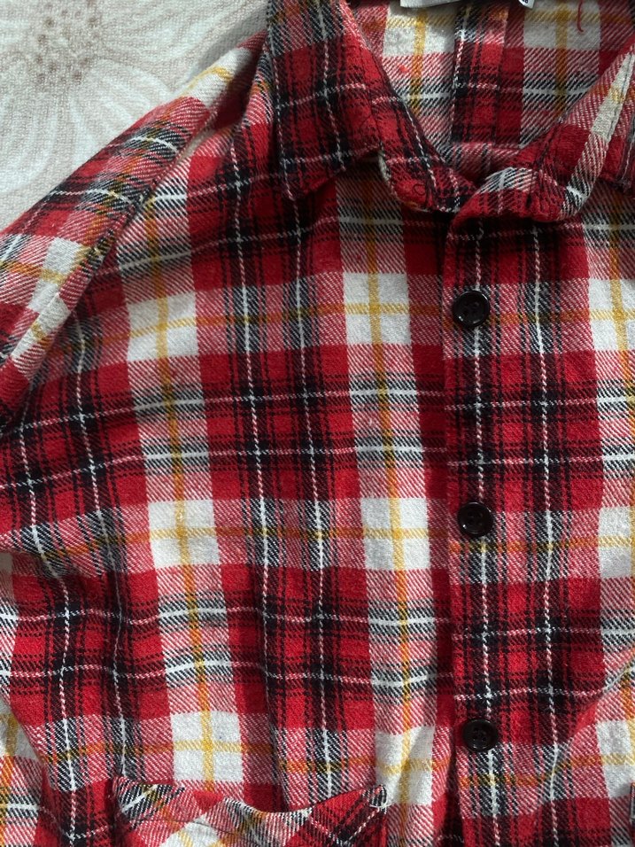 Düğmeli Kırmızı Kareli Uzun Kollu Gömlek - Görsel 2