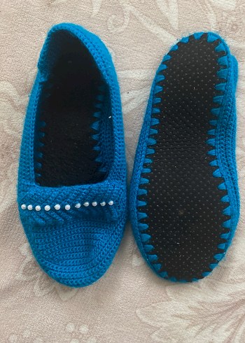 Mavi Örgü Kadın Ev Terliği - Görsel 2