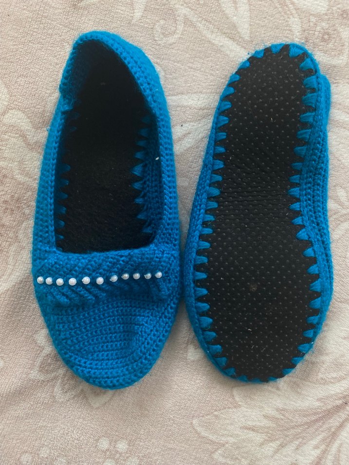 Mavi Örgü Kadın Ev Terliği - Görsel 2