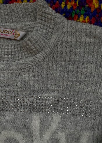 Bohem Gri Nakışlı Triko Kadın Kazak - Görsel 3