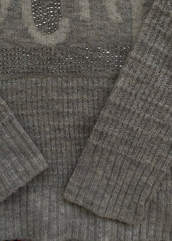 Bohem Gri Nakışlı Triko Kadın Kazak - Görsel 2