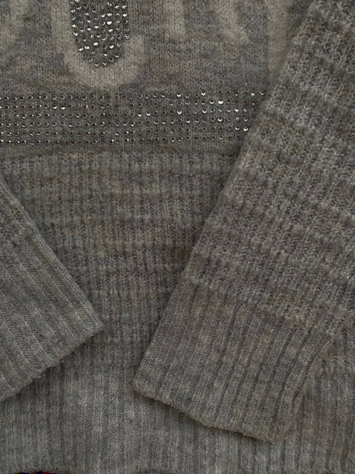 Bohem Gri Nakışlı Triko Kadın Kazak - Görsel 2