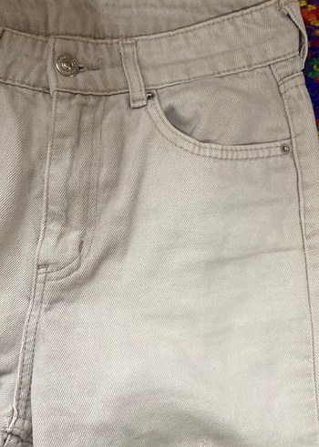 Bej Bol Kesim Midi Kadın Kot Pantolon - Görsel 2